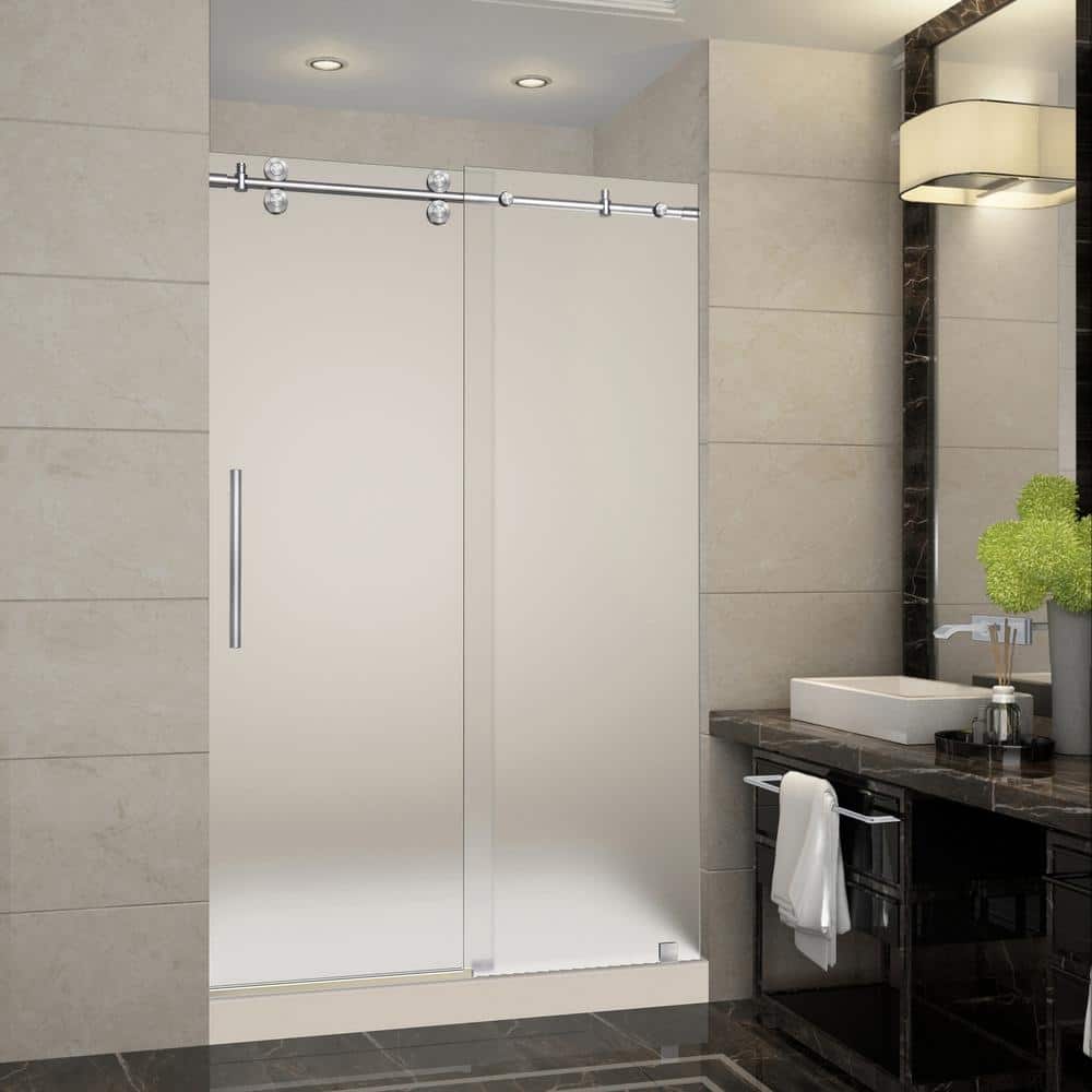 Langham 48 in. x 36 in. x 77.5 in. Completely Frameless Sliding Shower Door with Frosted Glass in Stainless Steel price history on PriceWatchPro