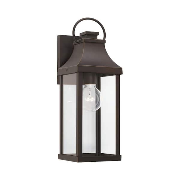 Capital Lighting Fixture Company Bradford 17 in. 1-Light Oiled Bronze Outdoor Hardwired Small Wall Lantern Sconce with Clear Glass and No Bulbs Included