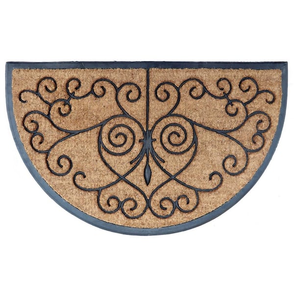 StyleWell Medal Black 24 in. x 39 in. Rubber and Coir Half Round Non-Slip Indoor Outdoor Door Mat