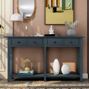 59 Inch Long Console Table Sofa Table for Entryway with Drawers and Shelf Living Room Sideboard, Antique Navy
