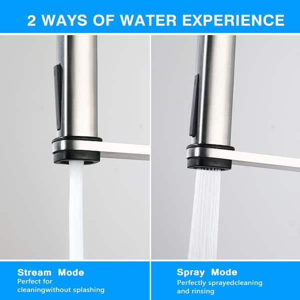 22 in. Single Handle Pull Down Sprayer Kitchen Faucet with 360° Spout Swivel in Brushed Nickel