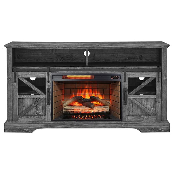 60 in. Freestanding Electric Fireplace TV Stand with Door Sensor in Dark Rustic Oak