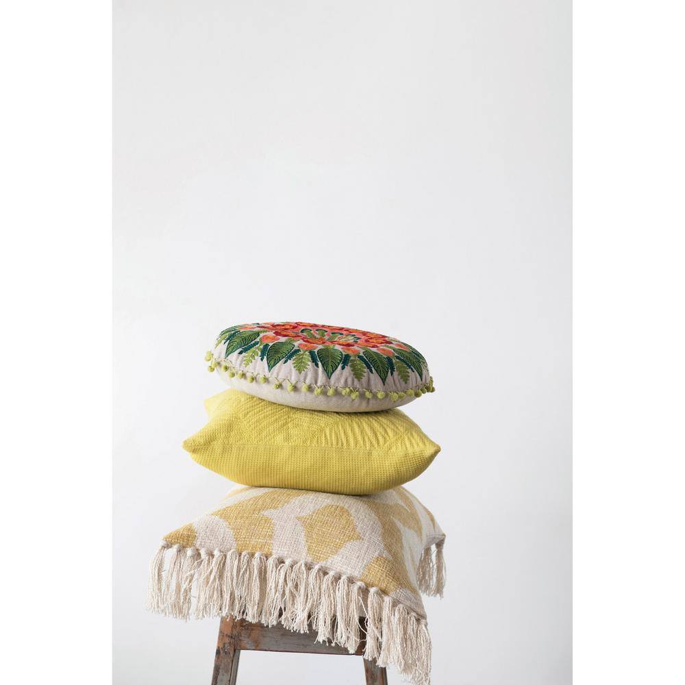 Mustard and Natural Bohemian Cotton Slub Lumbar Pillow with Ikat Tassels