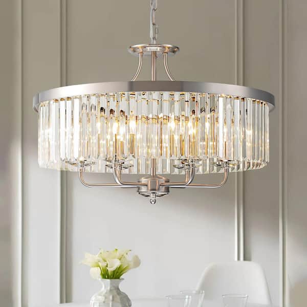 Sherry 6-Light Brushed Nickel Metal with Crystal Drum Pendant Chandelier
