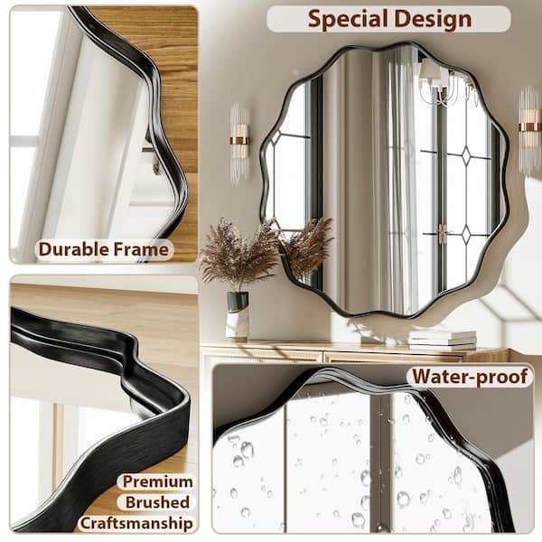 Black 30 in. W x 30 in. H Round Modern Aluminum Alloy Deep Framed with Decorative Border Vanity Mirror Wall Mirror