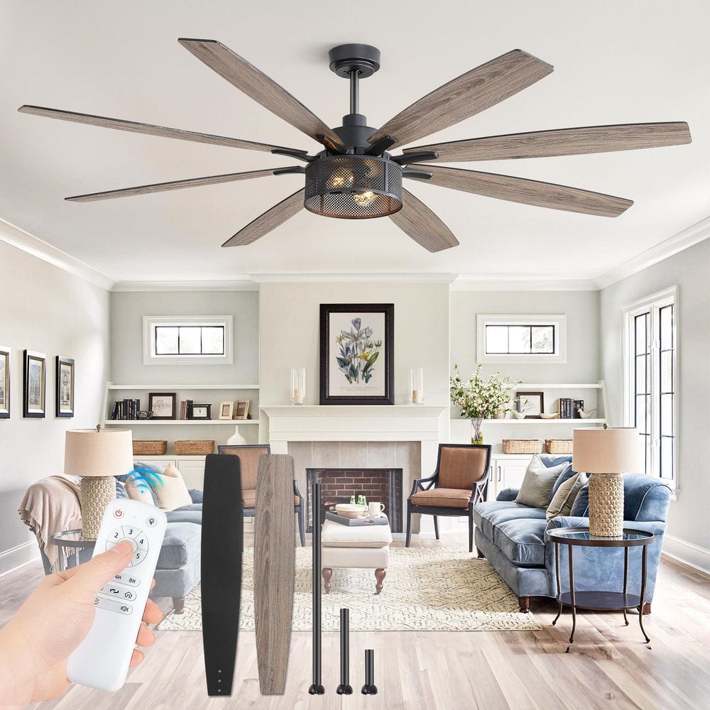 72 in. Smart Indoor Black Dual-Finish Blades Downrod Caged Ceiling Fans with Light and Remote Control price history on PriceWatchPro