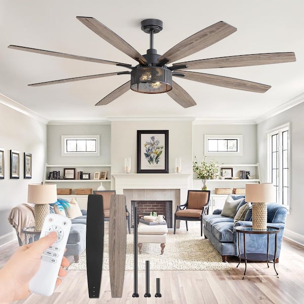 HINNIXY 72 in. Smart Indoor Black Dual-Finish Blades Downrod Caged Ceiling Fans with Light and Remote Control