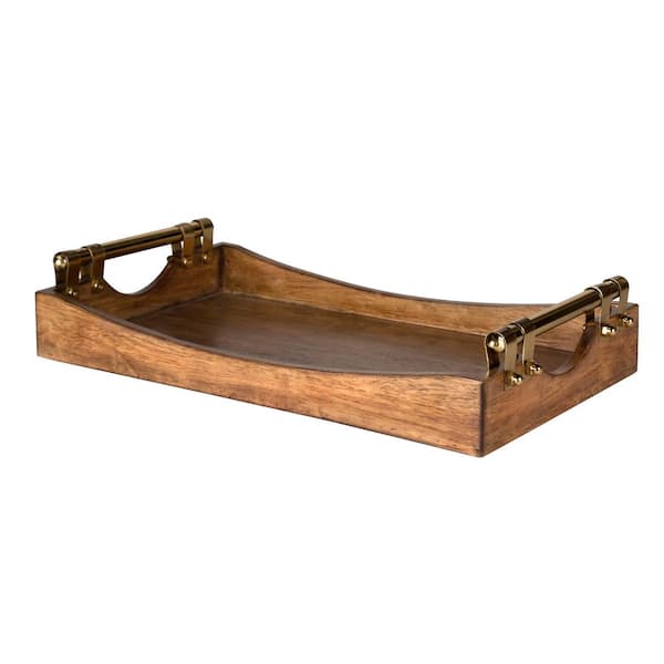 Wooden Decorative Tray With Metal Handles