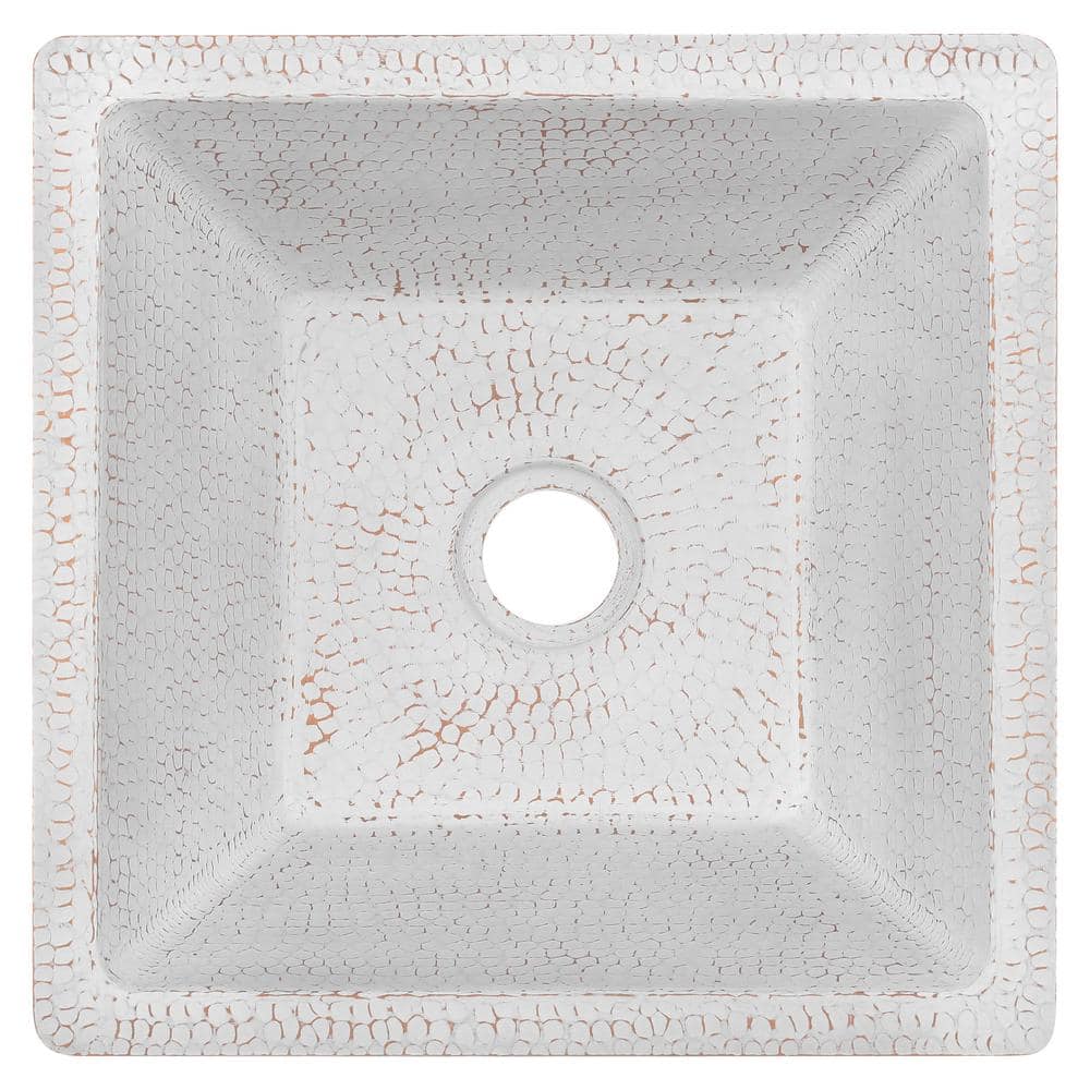 15'' White and Copper Hand Hammered Square Bar Sink