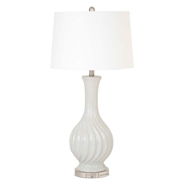 HomeRoots 33 in. Clear Light Gray Curved Ceramic Table Lamp (Set of 2)