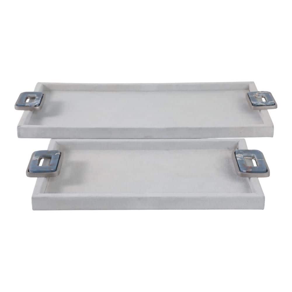 White Rectangle Manufactured Wood 10 in/12 in. Decorative Plates with Handles (Set of 2)