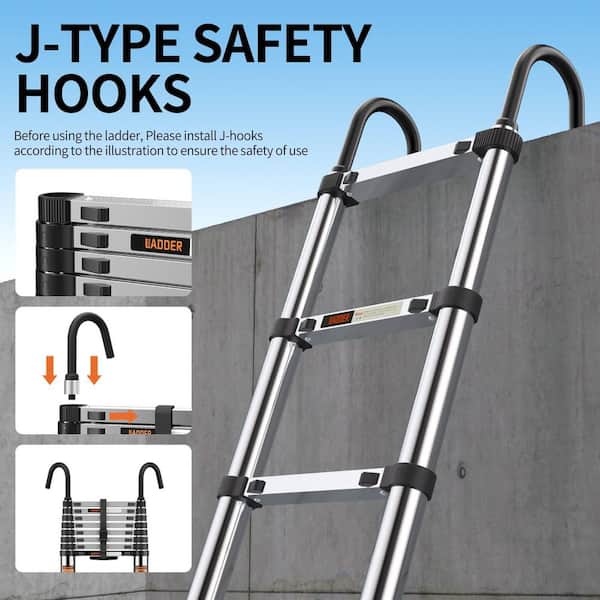 16.7 ft. Portable Steel Extension Ladder with Stable Hook, Stabilizer Bar and Mobility Wheels, 330 lbs. Load Capacity