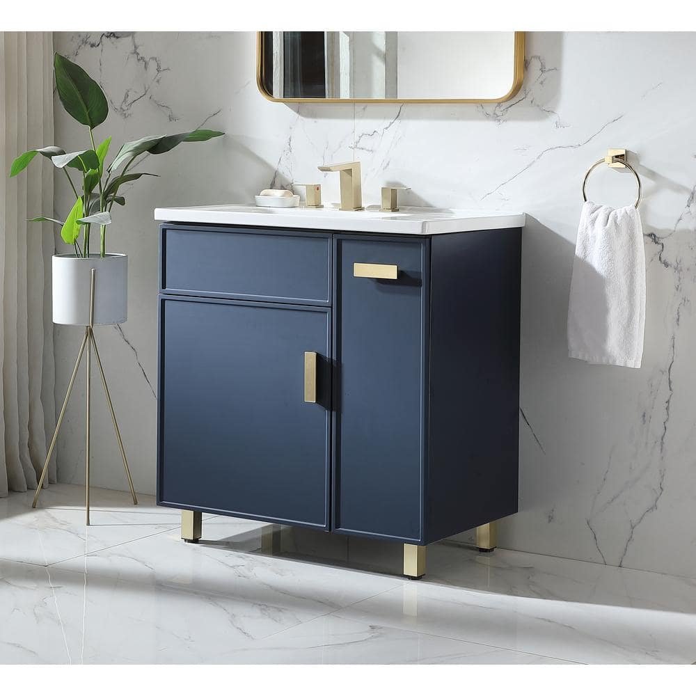 VAPSINT 31 in. W x 19 in. D x 34 in. H Single Bathroom Vanity in Blue ...