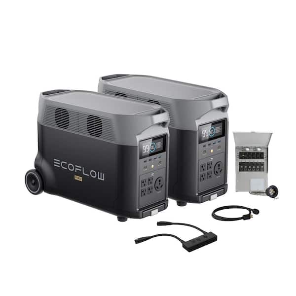 125V/250v Home Battery Backup:3600Wh DELTA Pro Battery Generatorx2+Double Voltage Hub+Transfer Switch(306A)+Power Cord