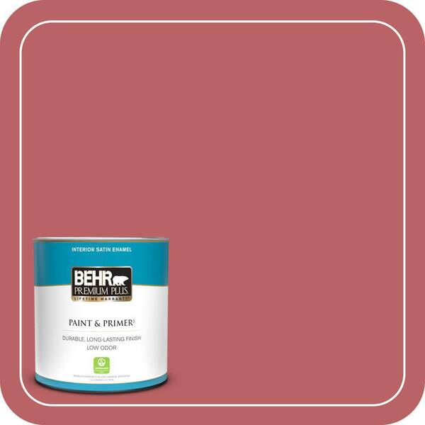 BEHR PREMIUM PLUS 1 qt. #150D-6 Strawberry Rhubarb Satin Enamel Low Odor Interior Paint & Primer