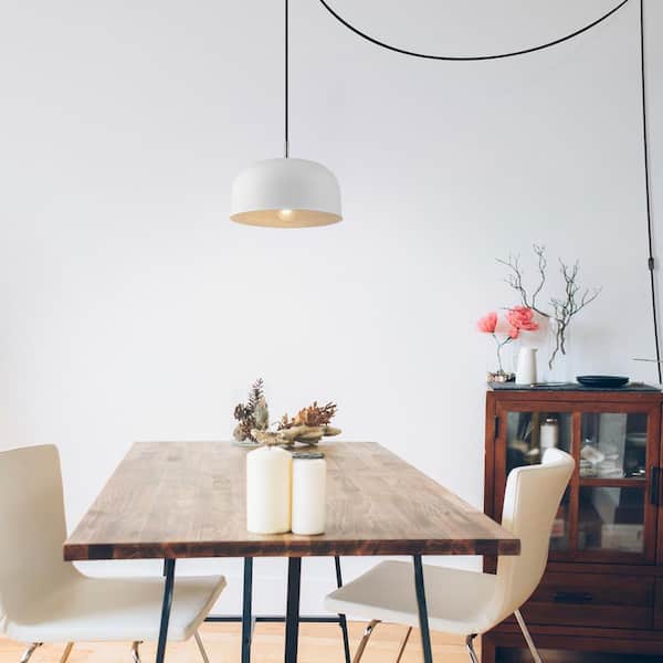 Scarlett 1-Light Matte White Plug-In or Hardwire Pendant Lighting with 15 ft. Cord