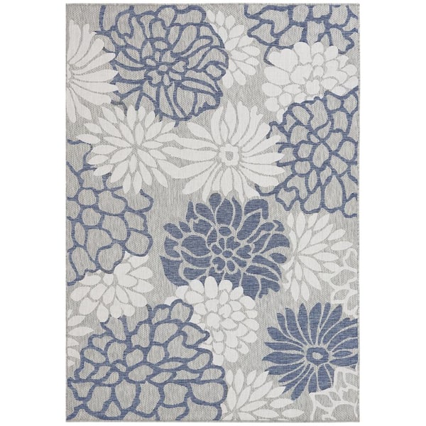 Sunnydaze Sunnydaze Flourishing Fantasies Polypropylene Outdoor Patio Area Rug in Azure - 7 x 10 Foot