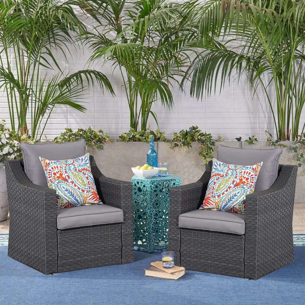 SUNVIVI Wicker Outdoor Lounge Chair with Gray Cushion (2Pack) EU202DGY