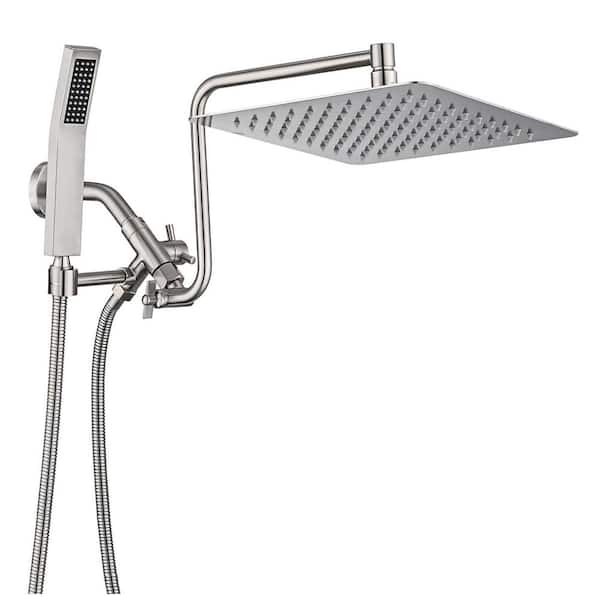 3-spray 10 in. Wall Mount Dual Shower Head and Handheld Shower Head 2.5 GPM in Brushed Nickel