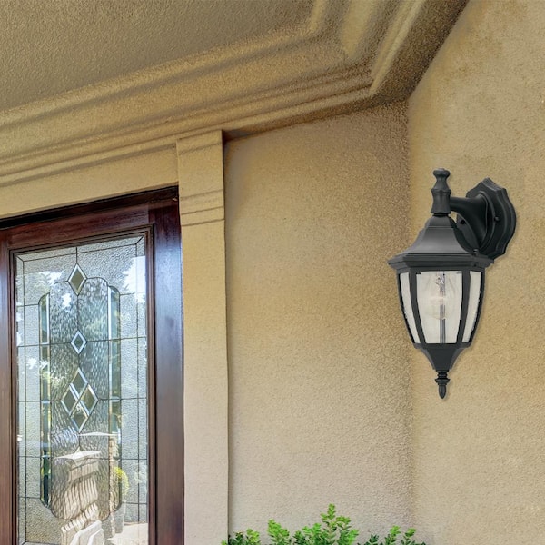 Waterbury 14.25 in. Black 1-Light Outdoor Line Voltage Wall Sconce with No Bulb Included