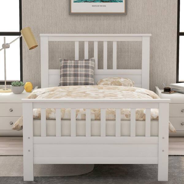 White Twin Size Wood Platform Bed, Platform Bed Frame Queen White Wood Headboard And Footboards