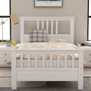 43 in.W White Twin Bed Frame, Wood Platform Bed Frame with Headboard, Bed Frame with Slat Support, No Box Spring Needed