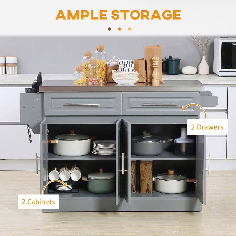 Gray Stainless Steel Top Kitchen Cart with Spice Rack