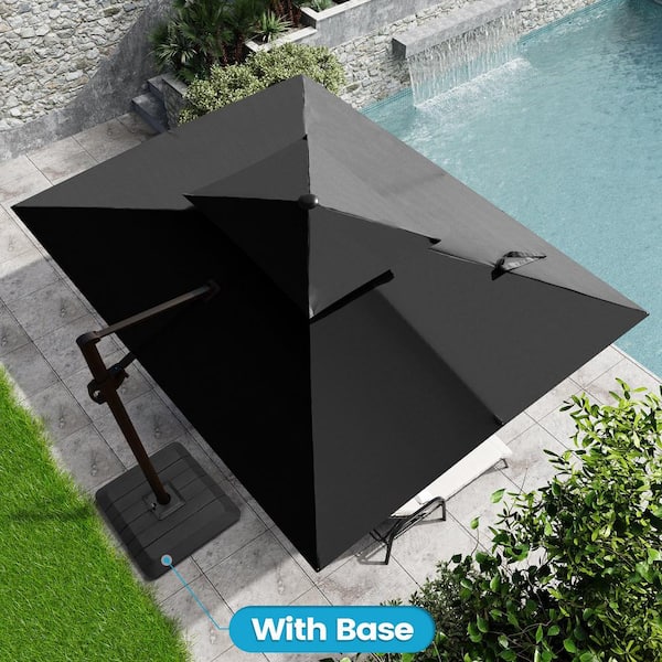 Crestlive Products 11 ft. x 9 ft. Double Top Rectangular Cantilever Patio Umbrella in Black with 4-Piece 220 lbs. HDPE Base