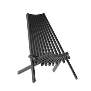 Black Wood Outdoor Lounge Chair in Black