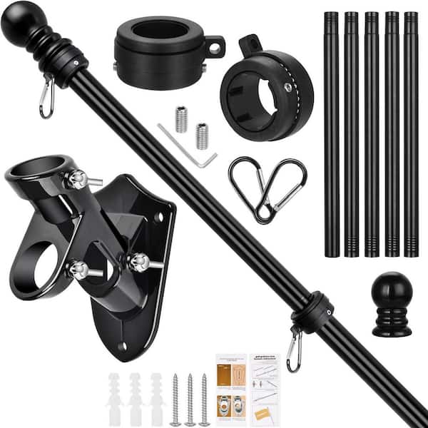 .N/A Black Stainless Steel 6 ft. Outdoor Flag Pole Kit with Heavy Duty Bracket
