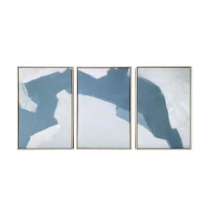 "Abstract Blues Triptych" Floating Framed Canvas Abstract Art 48 in. x 24 in.