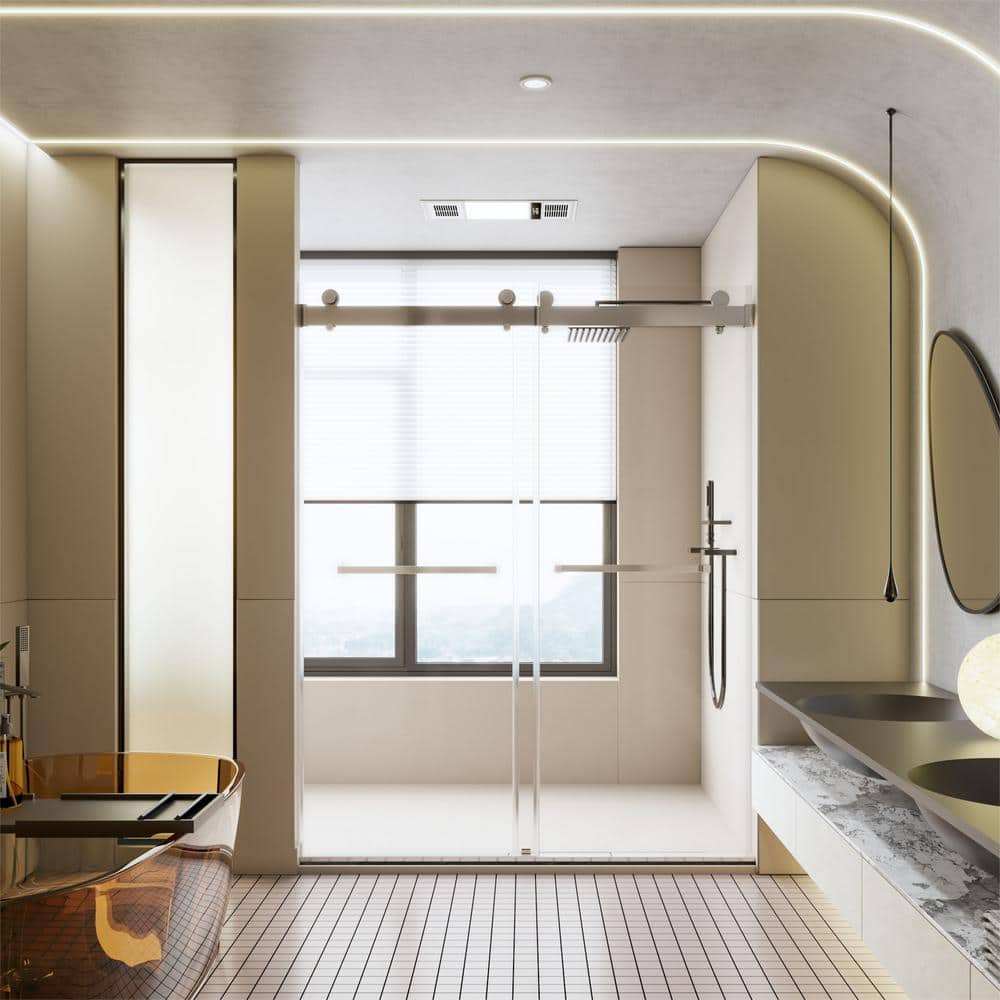 Chrome Frameless Double Sliding Shower Door with Tempered Glass