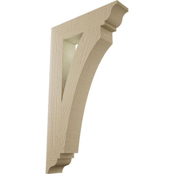 Ekena Millwork 3.5 in. x 28 in. x 16 in. Thorton Traditional Rough Cedar Woodgrain Timberthane Polyurethane Bracket, Primed Tan