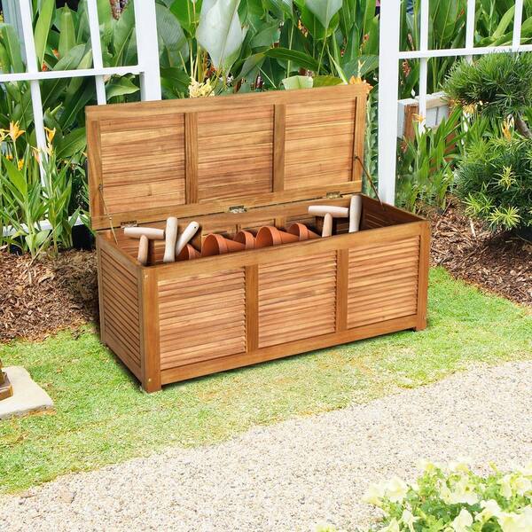 Gtnali Outdoor 46 Gal. Acacia Wood Storage Bench Deck Box, Nature