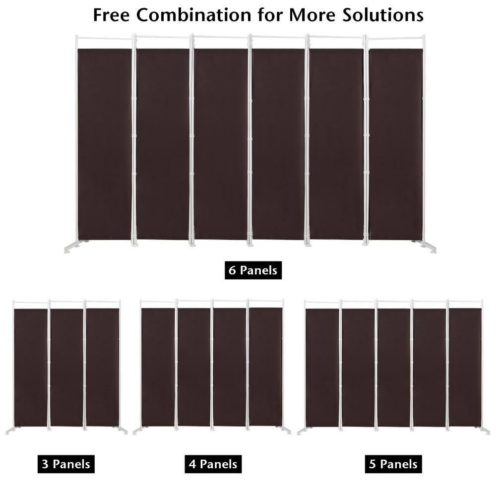 Brown Polyester 6-Panel Folding Room Divider with Steel Frame