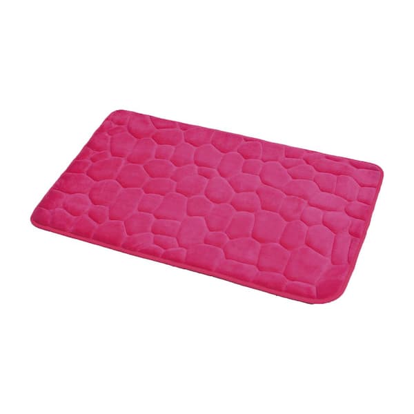 Evideco 3D Cobble Stone Shaped Memory Foam Bath Mat Microfiber Non Slip - Pink