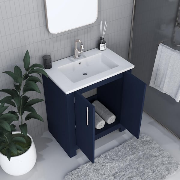 Austin 30 in. W x 20 in. D Bath Vanity in Navy with Acrylic Vanity Top in White with White Basin