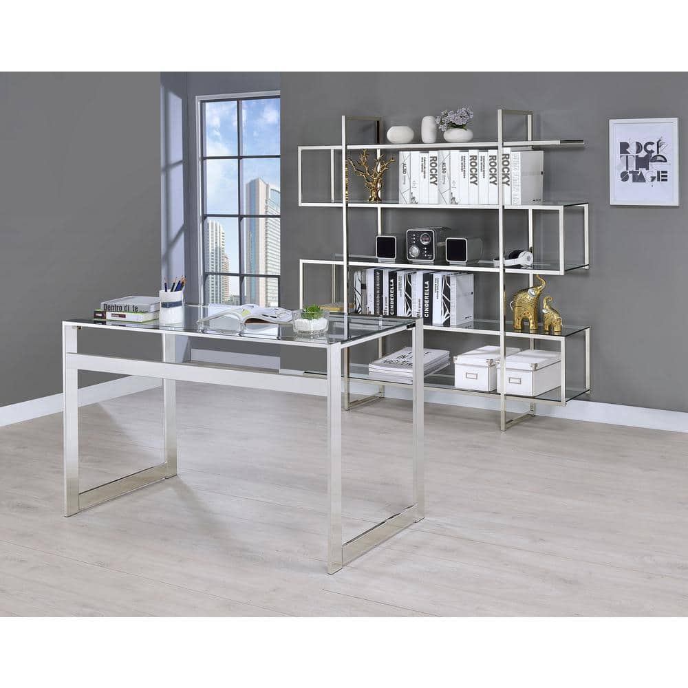 Hartford Contemporary 47'' Silver Glass Top Home Office Desk