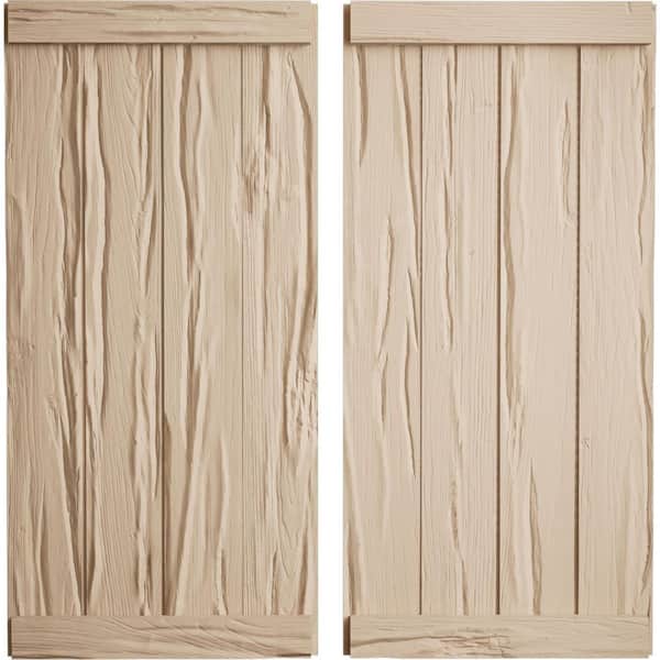 Ekena Millwork 22 in. x 80 in. Timberthane Polyurethane 4-Board Joined Board-n-Batten Riverwood Faux Wood Shutters, End Batten Pair