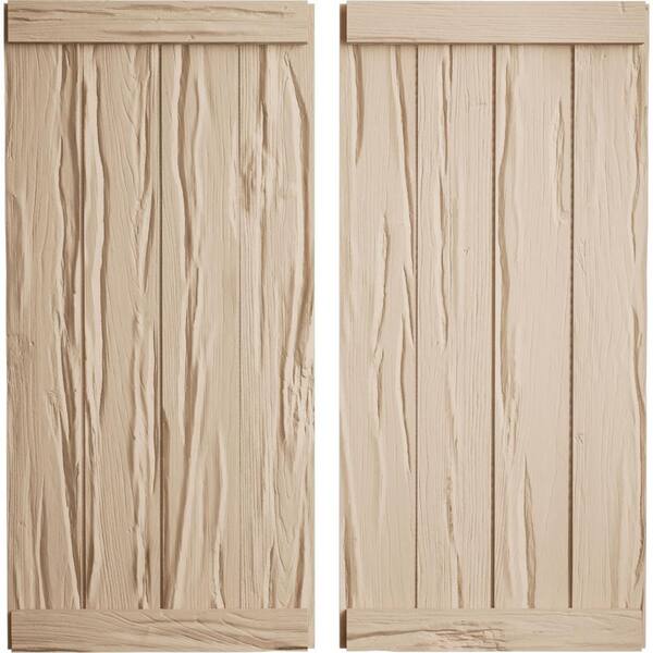 Ekena Millwork 22 in. x 90 in. Timberthane Polyurethane 4-Board Joined Board-n-Batten Riverwood Faux Wood Shutters, End Batten Pair