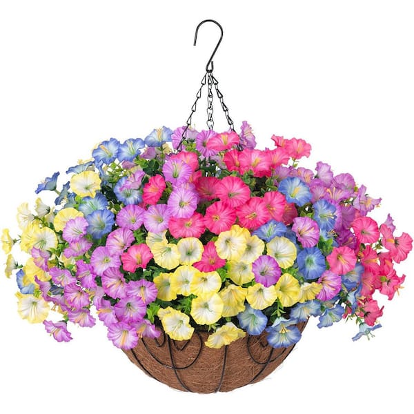 6 .3 in. D Artificial Flowers in Hanging Basket, Daisy with Eucalyptus Leaves for Outdoor Indoor Garden