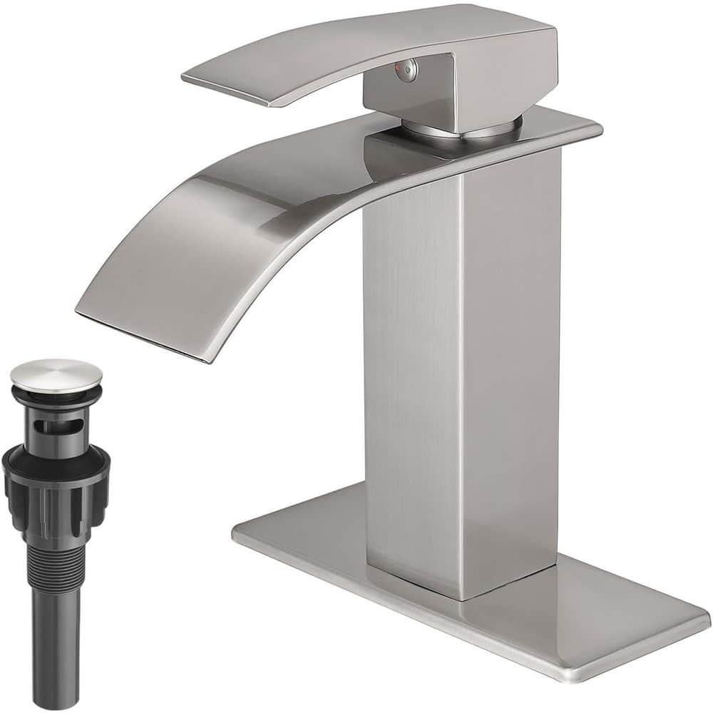 Single Handle Waterfall Spout Single Hole Bathroom Sink Faucet with Pop-up Drain and Touch on in Brushed Nickel price history on PriceWatchPro