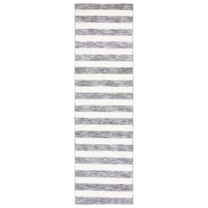 Easy Care Dark Grey/Ivory 2 ft. x 6 ft. Machine Washable Striped Abstract Runner Rug