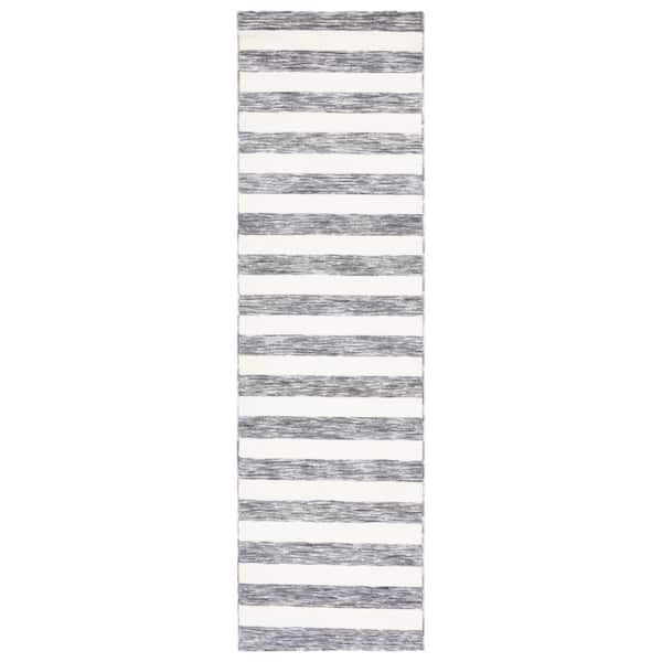 SAFAVIEH Easy Care Dark Grey/Ivory 2 ft. x 6 ft. Machine Washable Striped Abstract Runner Rug