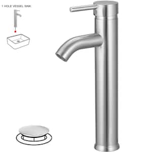 Single Hole Single Handle Bathroom Vessel Sink Faucet With Drain Assembly in Brushed Nickel