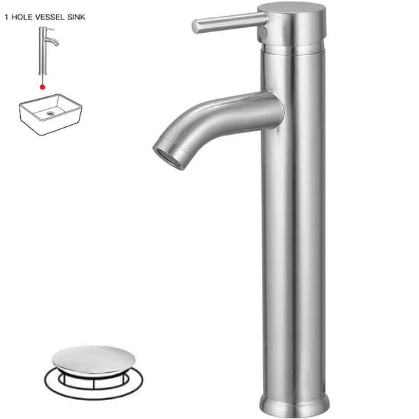 Single Handle Low Arc Vessel Sink Bathroom Faucet with Spot Resistant in Brushed Nickel