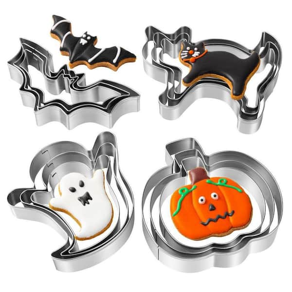 12-Pcs Stainless Steel Halloween Cookie Cutters, Pumpkin Ghost Bat Cat Shapes Baking Decor for Party
