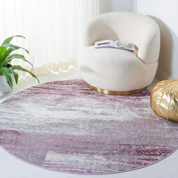 Adirondack Gray/Purple Solid Color 6 ft. x 6 ft. Distressed Round Area Rug
