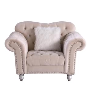 Beige Luxury Classic America Chesterfield Tufted Camel Back Armchair