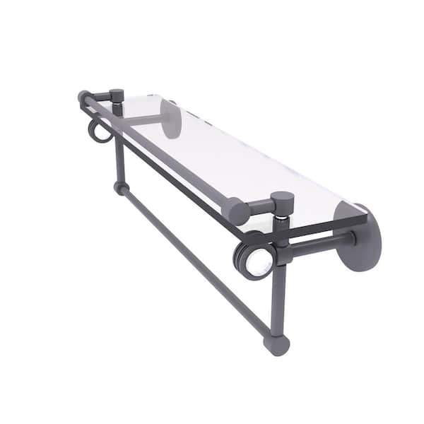 Allied Brass Clearview 22 in. W x 6.7 in. H x 5.8 D Glass Rectangular Shelf in Matte Gray with Towel Bar and Dotted Accents